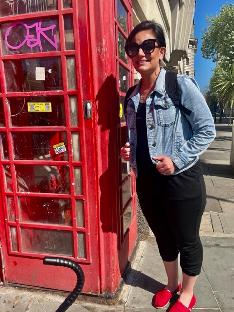 woman near phone booth