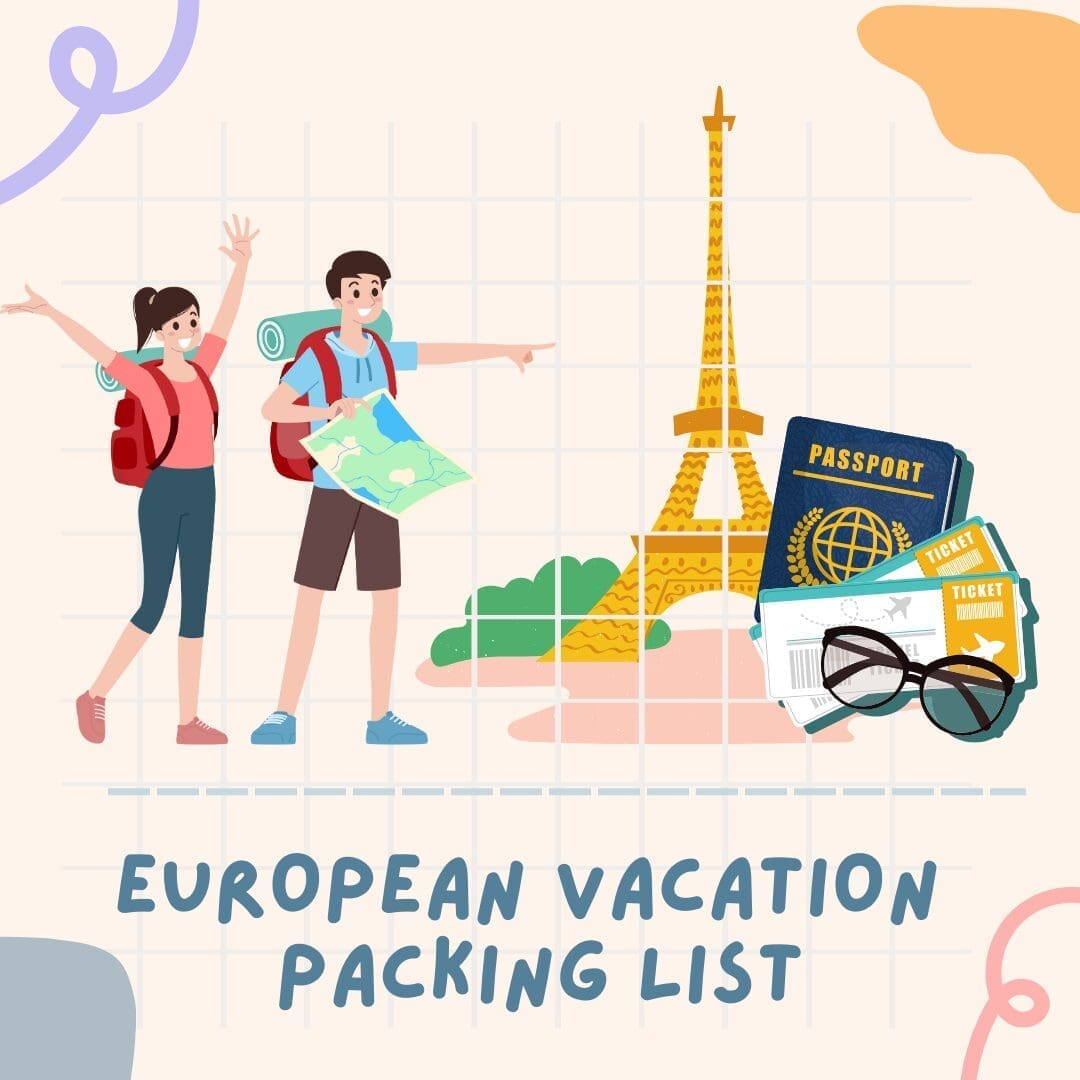 European vacation essentials with map and passports.