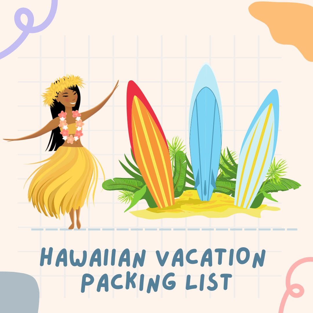 Hawaiian theme with hula dancer and surfboards.
